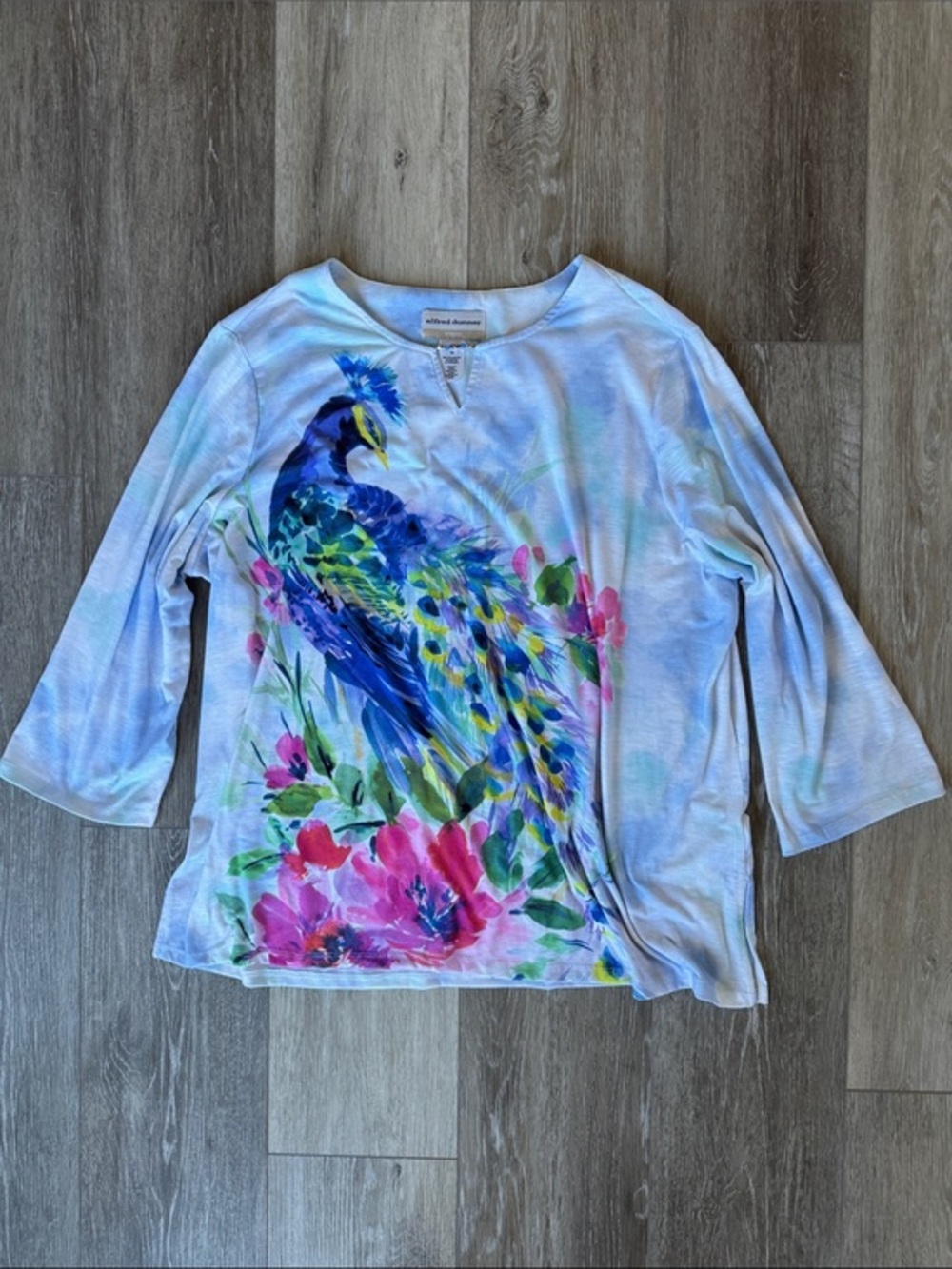 Alfred Dunner Blue & Pink Peacock Floral Long-Sleeve Tee